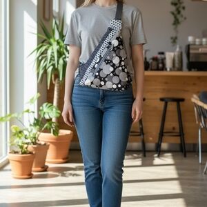 Crossbody Sling Bag Black & White Circles Handmade